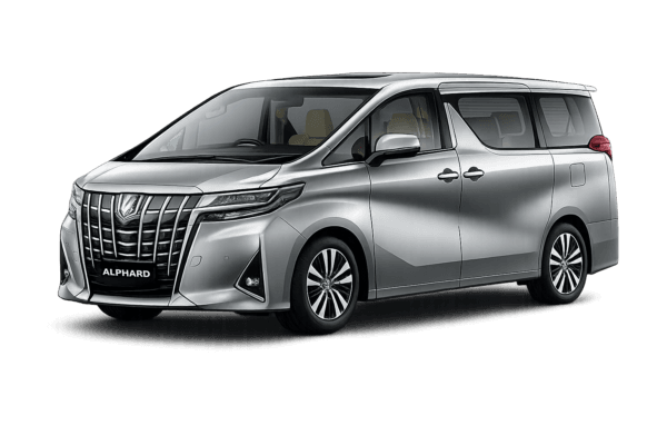 Toyota Alphard abu-abu tampak samping untuk layanan sewa mobil premium Jakarta dengan driver profesional