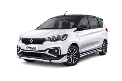 Suzuki All New Ertiga Hybrid putih dari Ria Rent Car untuk layanan sewa mobil dengan supir di Jakarta.