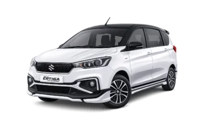Suzuki All New Ertiga Hybrid putih dari Ria Rent Car untuk layanan sewa mobil dengan supir di Jakarta.